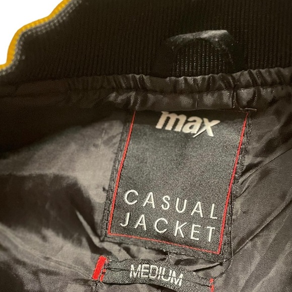 MAX black yellow long sleeve full zip bomber satin style jacket size med unisex - Picture 10 of 10